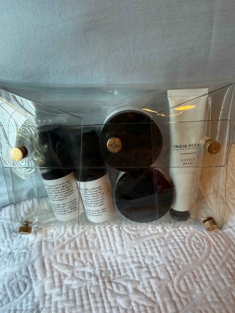 India Hicks Clear Cosmetic Clutch with Gold Accents